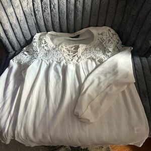 Express Ivory Lace Trim Blouse